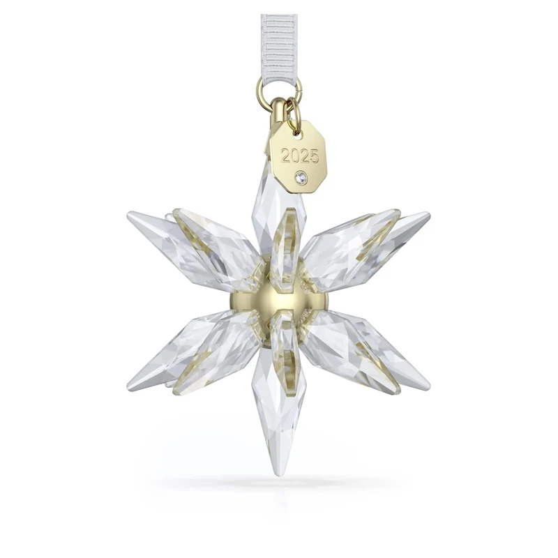 Swarovski Annual Edition 3D Ornament 2025, Clear Faceted Crystal Star with Champagne Gold-Tone Metal Accents & White Grosgrain Ribbon, Part of the Swarovski Annual Edition Collection