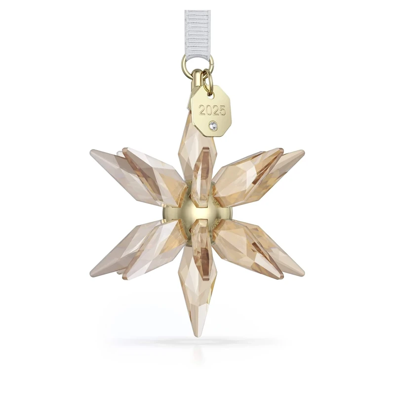 Swarovski Annual Edition Festive 3D Ornament 2025, Gold-Tone Faceted Crystal Star with Champagne Gold-Tone Metal Accents & White Grosgrain Ribbon, Part of the Swarovski Annual Edition Collection