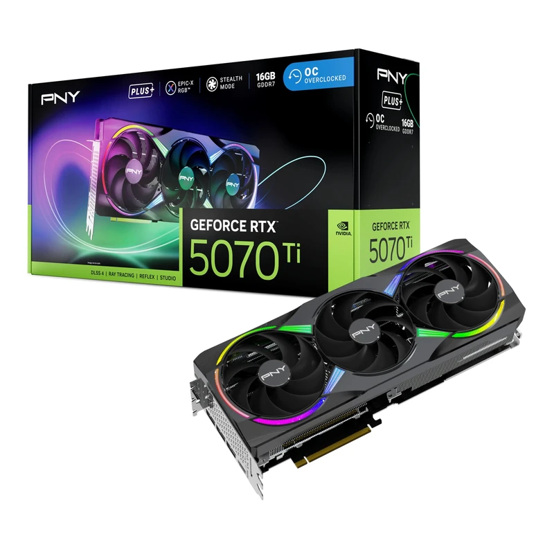 PNY GEFORCE RTX™ 5070 Ti 16GB ARGB Overclocked Triple Fan Plus Graphics Card DLSS 4