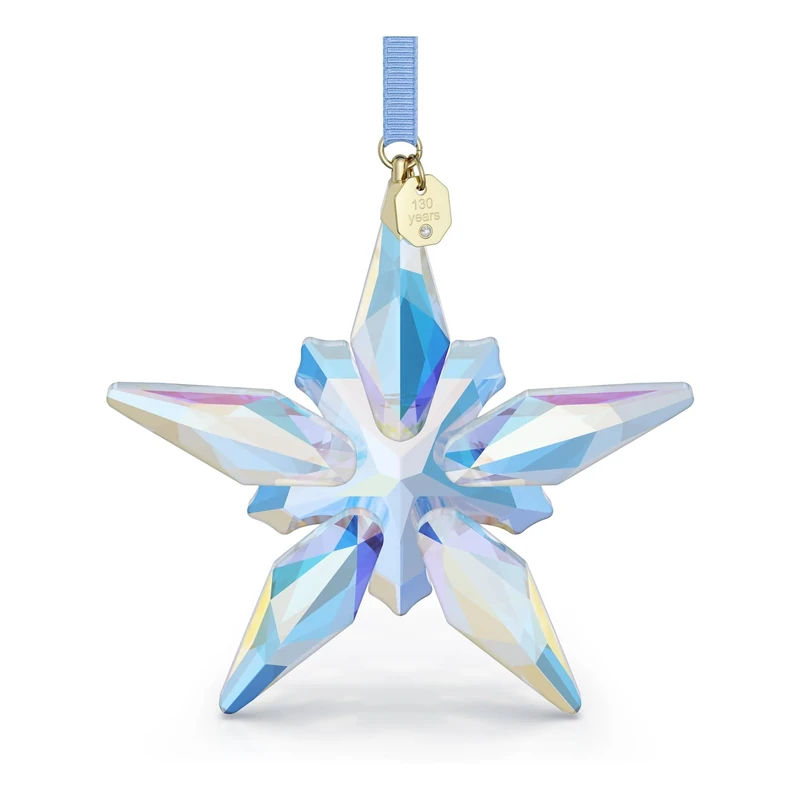 Swarovski Annual Edition 130th Anniversary Ornament 2025, Faceted Crystal Star with Champagne Gold-Tone Metal Accents and Blue Grosgrain Ribbon, Part of the Swarovski Annual Edition Collection