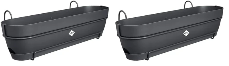 elho Vibia Campana Trough Allin1 70 - Planter for Balcony - Ø 70.4 x H 17.7 cm - Black/Anthracite (Pack of 2)