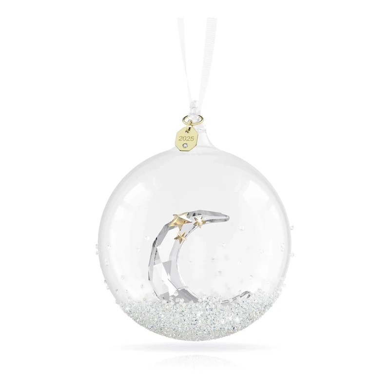 Swarovski Annual Edition Ball Ornament 2025, Glass Ball with Clear Faceted Crystal Moon, Champagne Gold-Tone Metal Accents & White Grosgrain Ribbon, Part of the Swarovski Annual Edition Collection
