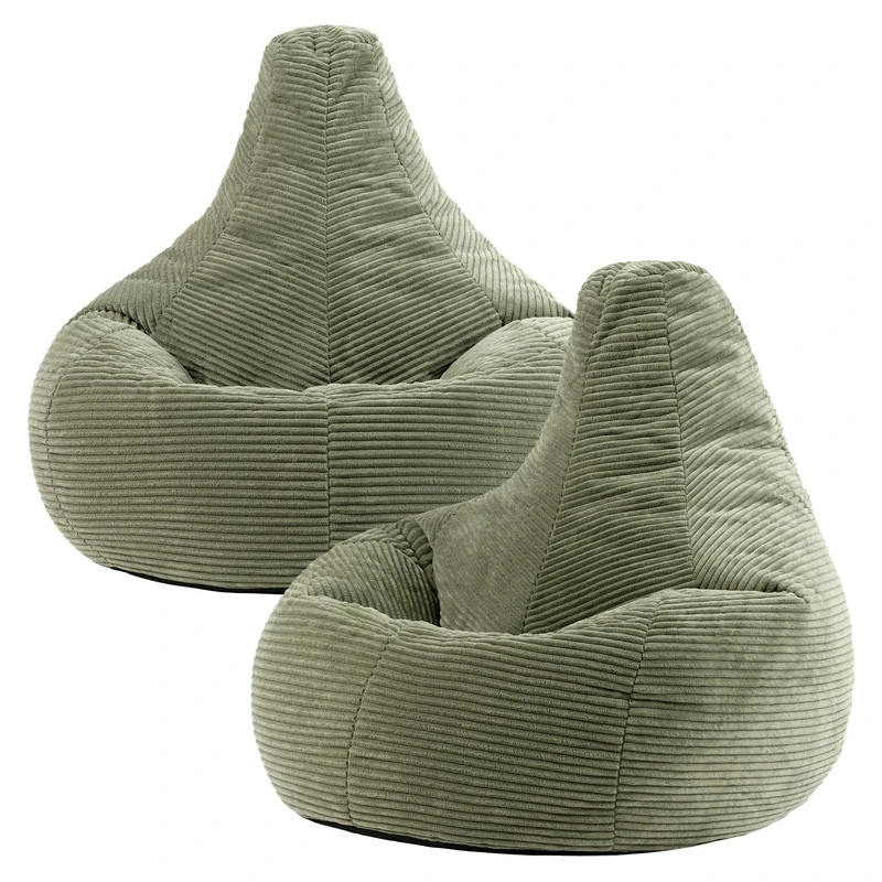 icon Dalton Cord Recliner Bean Bag, Sage Green, Set of 2, Large Adult Bean Bag Chair with Filling Included, Comfy Chair, Living Room Furniture, Bedroom Furniture