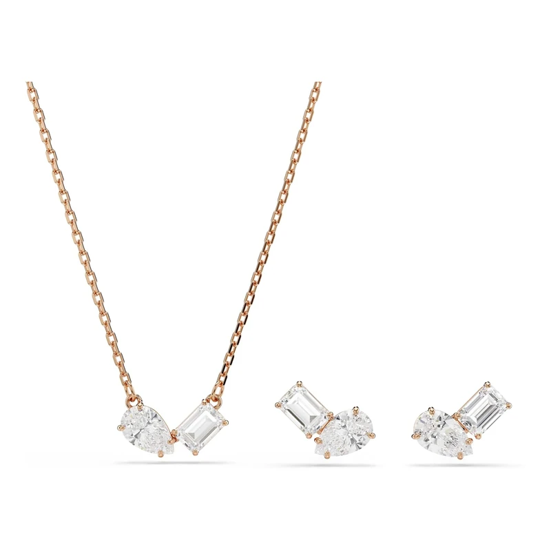 Swarovski Mesmera Jewellery Set, Pendant Necklace & Stud Earrings with Clear Mixed-Cut Crystals in a Rose Gold-Tone Finished Setting, Part of the Mesmera Collection