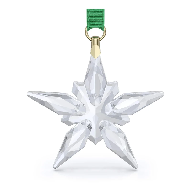 Swarovski Annual Edition Little Star Ornament 2025, Clear Faceted Crystal Star with Champagne Gold-Tone Metal Accents & Green Grosgrain Ribbon, Part of the Swarovski Annual Edition Collection