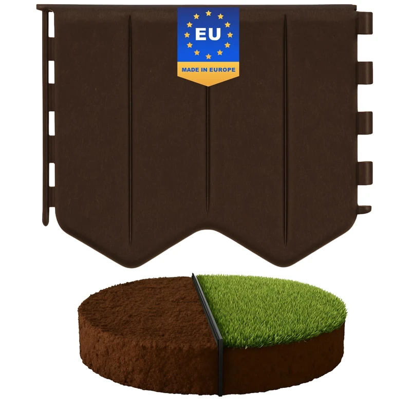 GARDENIX Easy to Install Lawn Edging Brown Plastic 20.6 m / 67.6 ft - Flower Bed Edging Without Digging - Flower Bed Border Plastic Made of Recycled Material - Flexible and Durable, Made in the EU