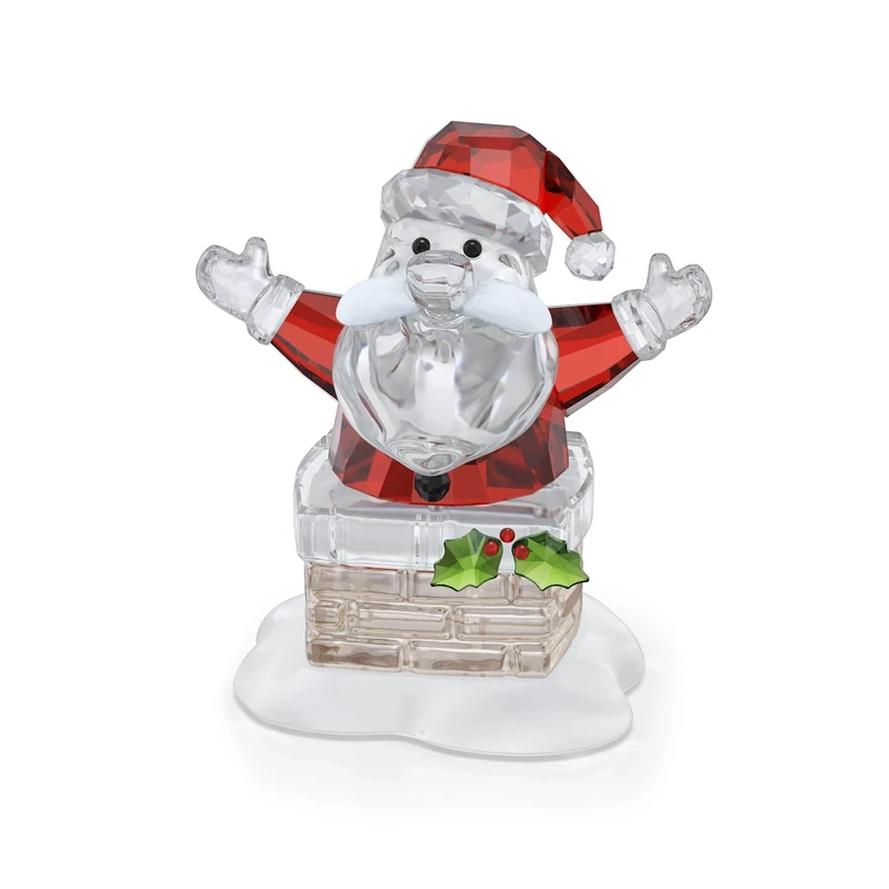 Swarovski Holiday Cheers Santa Claus and Chimney Figurine, Christmas Motif with Multicoloured Faceted Crystal, Part of the Holiday Cheers Collection
