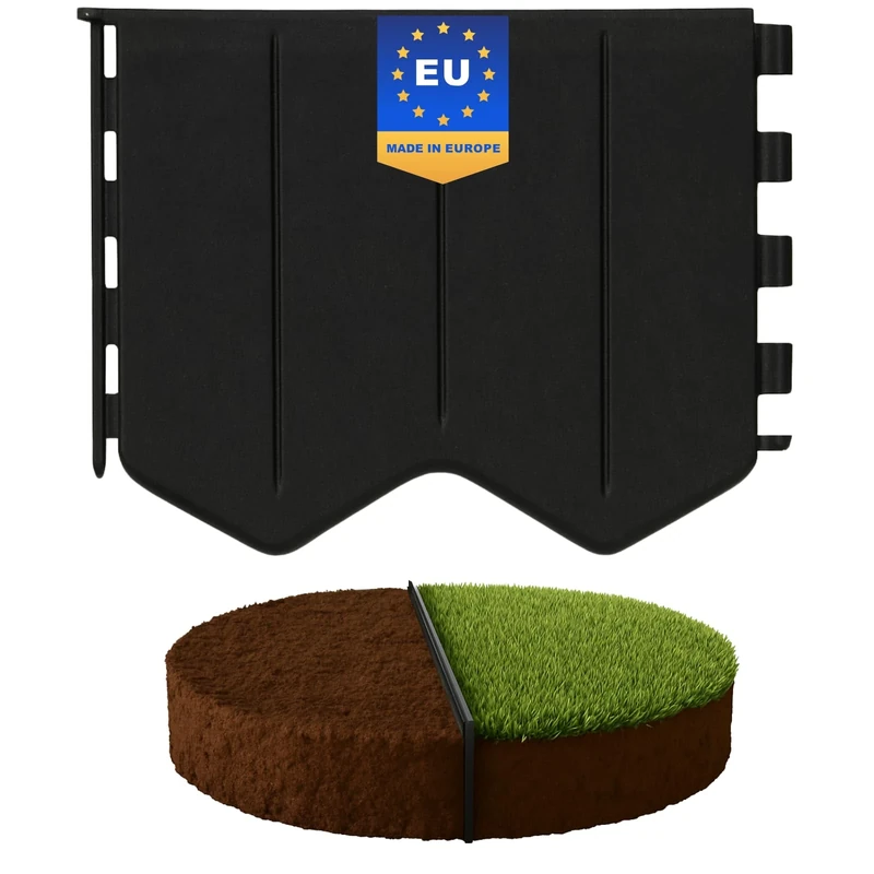 GARDENIX Easy to Install Lawn Edging Black Plastic 20.6 m / 67.6 ft - Flower Bed Edging Without Digging - Flower Bed Border Plastic Made of Recycled Material - Flexible and Durable, Made in the EU