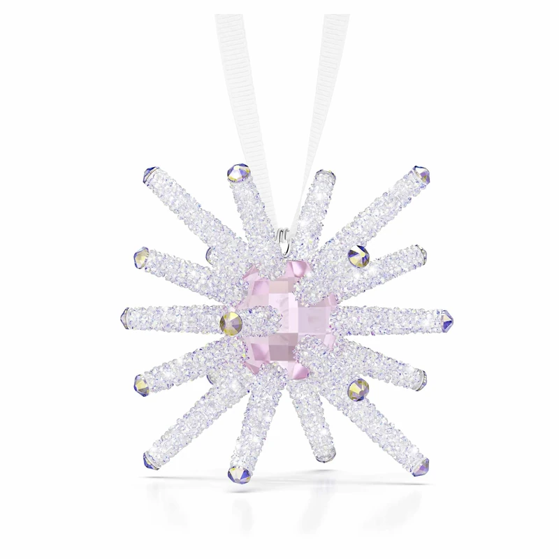 Swarovski Wicked Wand Ornament, Pink Faceted Crystal Centre with Clear Crystal Rocks and White Grosgrain Ribbon, Part of the Swarovski Wicked Collection