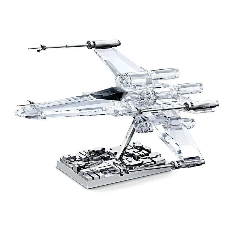 Swarovski Star Wars X-Wing Starfighter Figurine, Clear Faceted Crystal with Black Detailing and Polished Metal Accents, Part of the Star Wars Collection