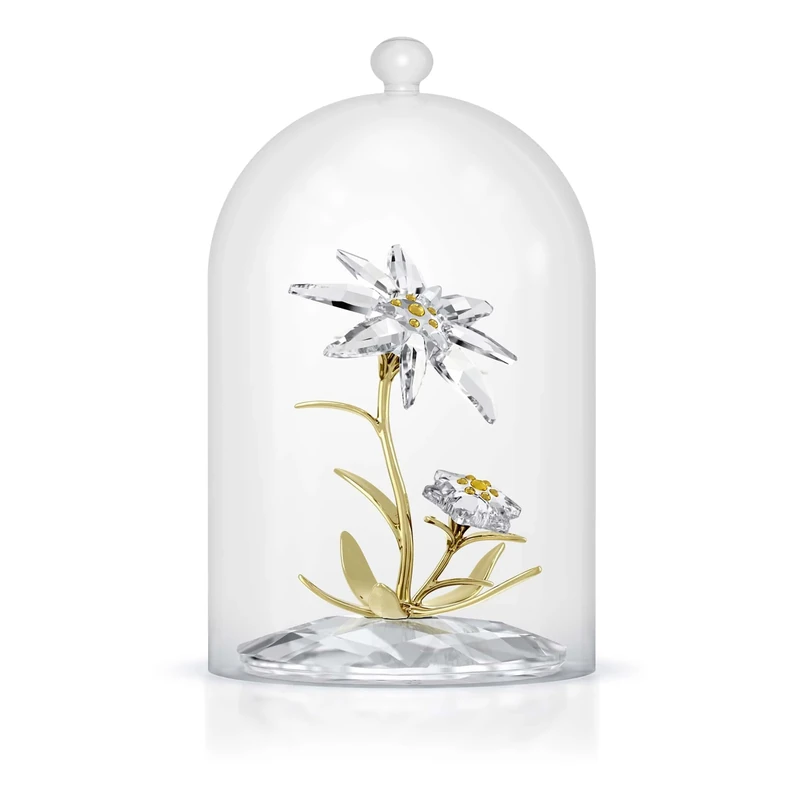 Swarovski Florere 130th Anniversary Bell Jar Figurine, Clear Faceted Crystal Flowers with Champagne Gold-Tone Metal Accents, Part of the Swarovski Florere Collection