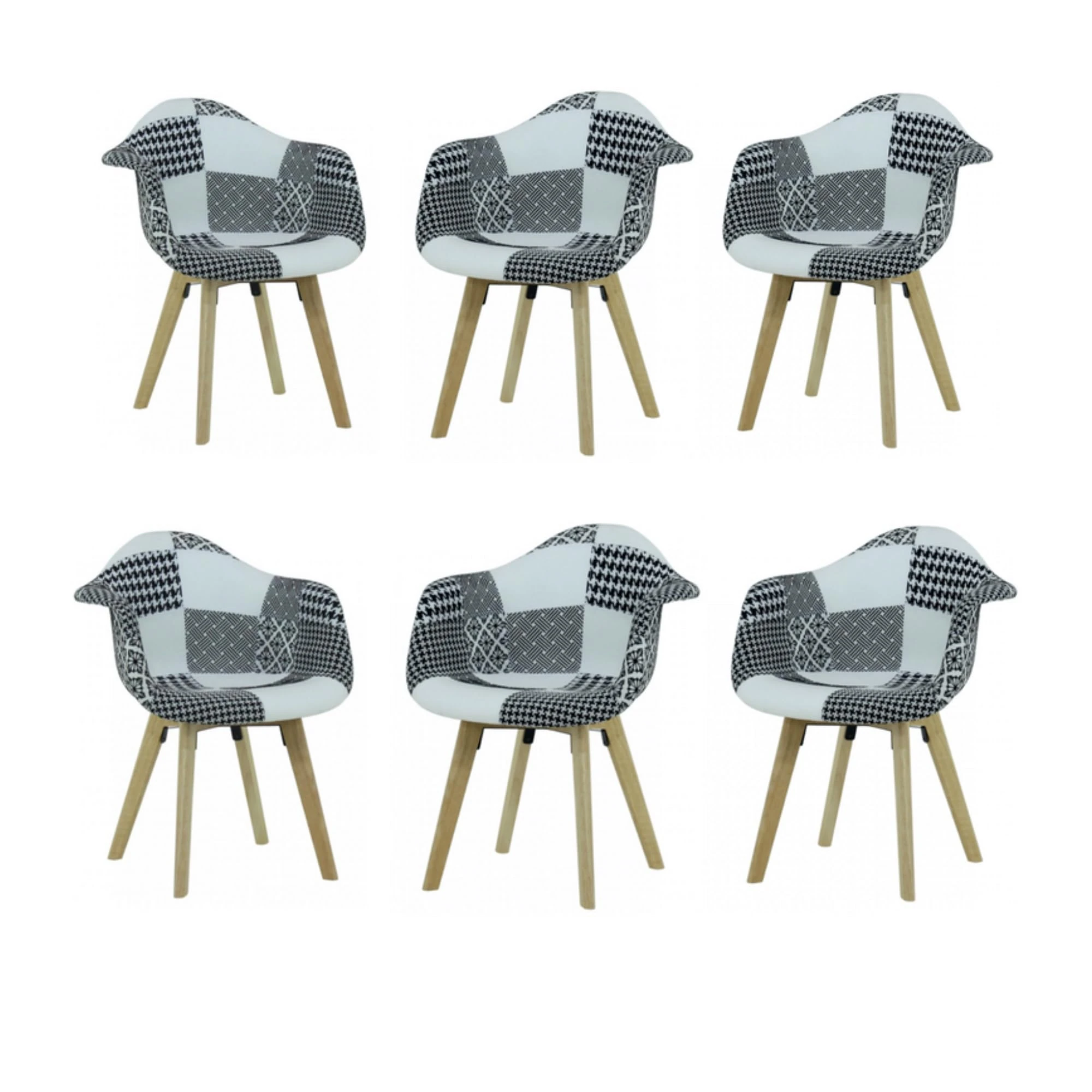 P&N Homewares Patchwork Dining Chair with Armrest - Mid-Century Modern Fabric Chair with Wooden Legs, Foam Cushioning & Ergonomic Shell - Accent Chair for Dining Room, Office, Caffe or Living Space