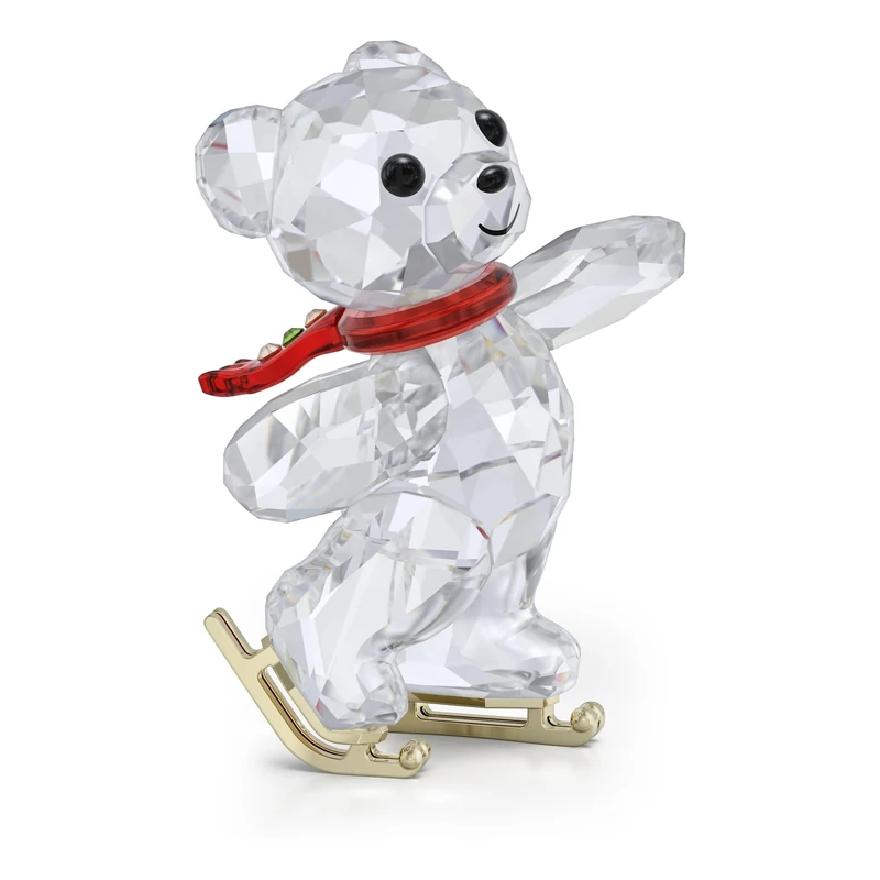 Swarovski Kris Bear 130th Anniversary Figurine, Clear Faceted Crystal Animal with Multicoloured Crystals and Champagne Gold-Tone Metal Accents, Part of the Kris Bear Collection