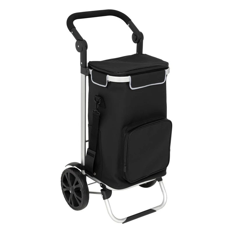 5 five simply smart 5Five 40L Shopping Trolley with Removable Insulated Bag - 2 Heavy Duty Wheels, Adjustable Handles, Multiple Pockets - Black