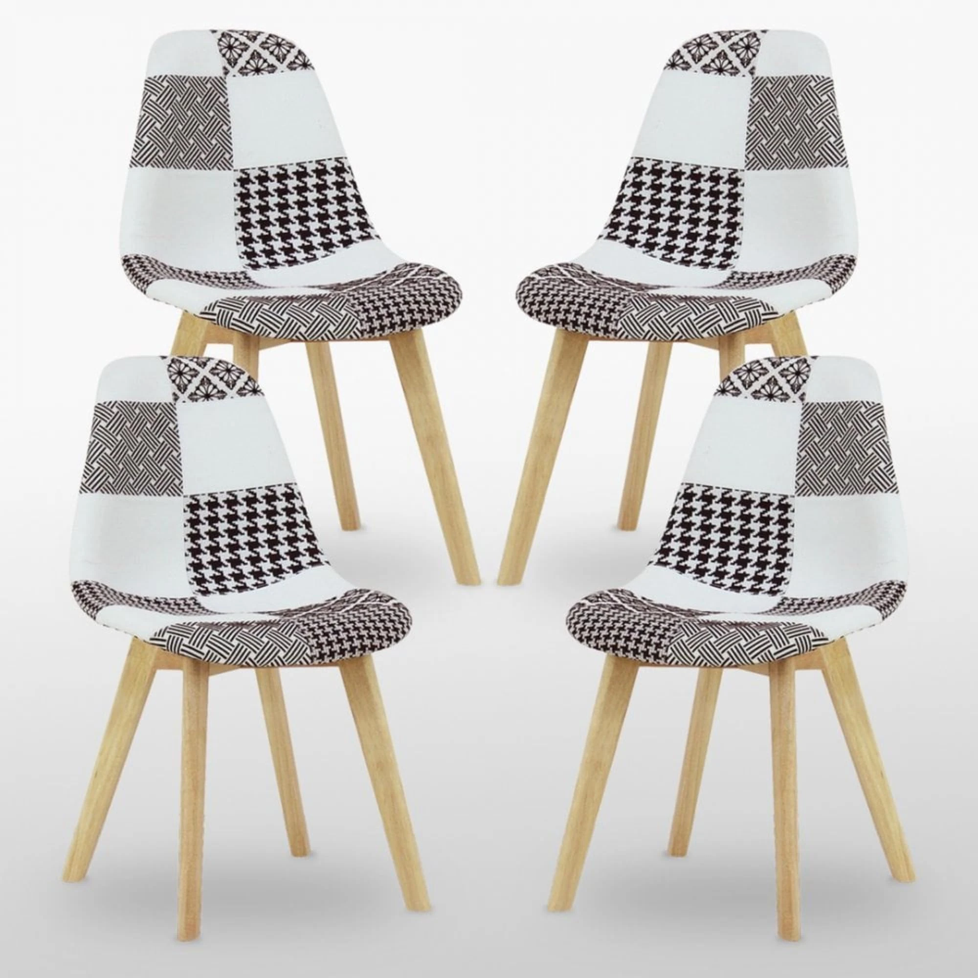 P&N Homewares Patchwork Dining Chair - Mid-Century Modern Fabric Chairs with Wooden Legs, Foam Cushioning & Ergonomic Shell - Armless Accent Chair for Dining Room, Office, Caffe or Living Space