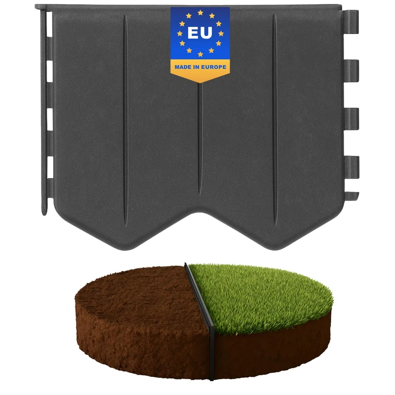GARDENIX Easy to Install Lawn Edging Grey Plastic 10.3 m / 33.8 ft - Flower Bed Edging Without Digging - Flower Bed Border Plastic Made of Recycled Material - Flexible and Durable, Made in the EU