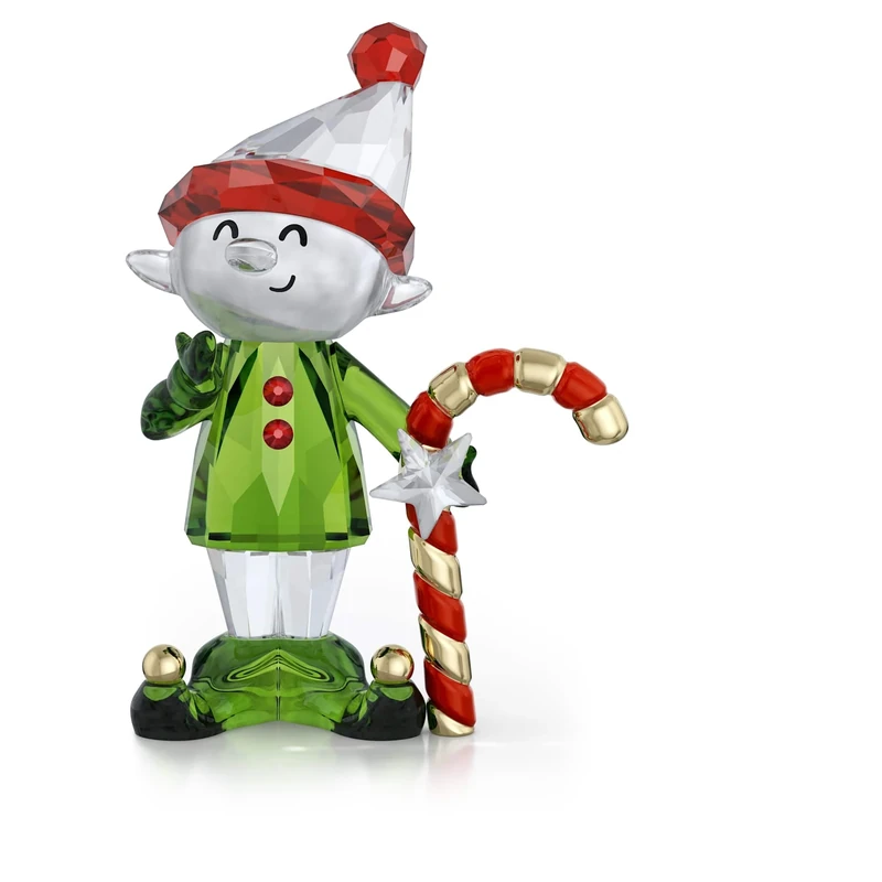 Swarovski Holiday Cheers Dulcis Elf and Candy Cane Figurine, Christmas Motif with Multicoloured Faceted Crystal & Lacquered Metal Accents, Part of the Holiday Cheers Collection