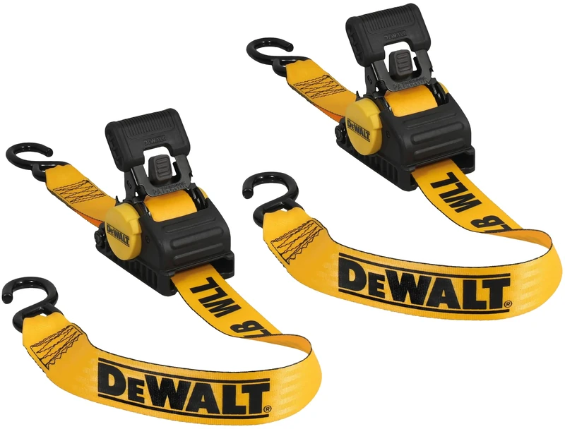DEWALT DXBC9002 Black/Yellow 2” x 10’ Auto Retractable Ratchet Straps - 1,100 lb Safe Working Load / 3,300 lb Break Strength, 2 Pack
