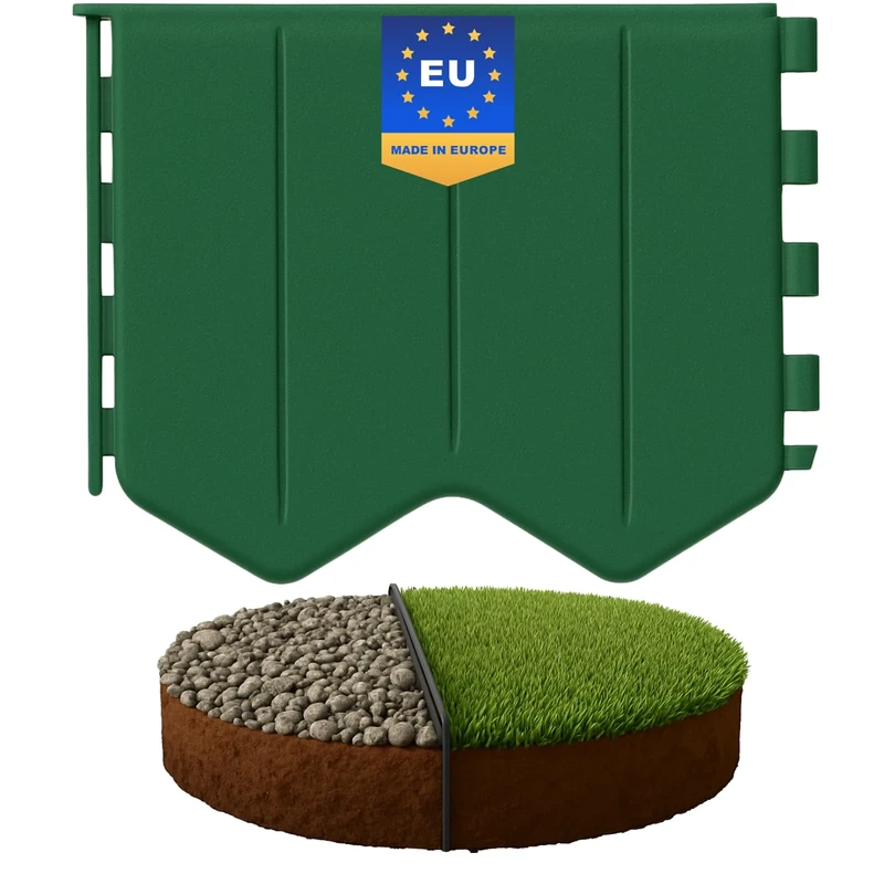 GARDENIX Easy to Install Lawn Edging Green Plastic 20.6 m / 67.6 ft - Flower Bed Edging without Digging - Flower Bed Border Plastic Made of Recycled Material - Flexible and Durable, Made in the EU