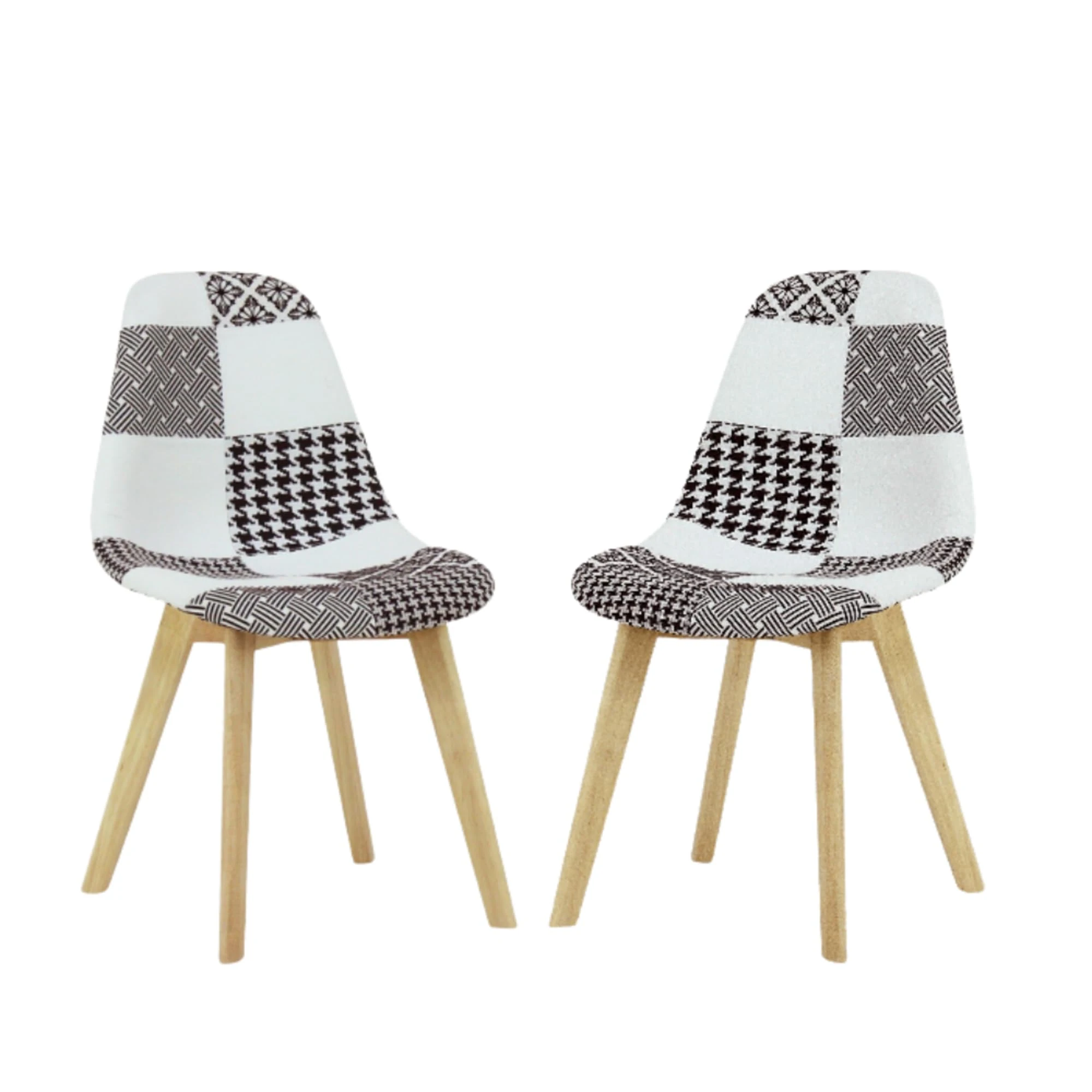 P&N Homewares Patchwork Dining Chair - Mid-Century Modern Fabric Chairs with Wooden Legs, Foam Cushioning & Ergonomic Shell - Armless Accent Chair for Dining Room, Office, Caffe or Living Space