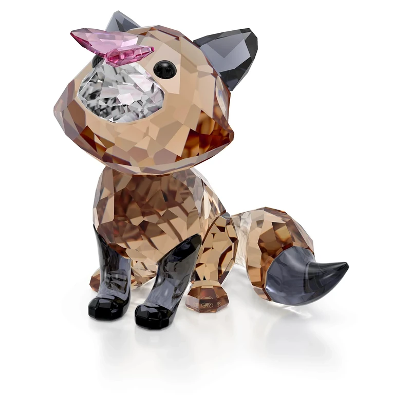 Swarovski Idyllia Fox and Butterfly Figurine, Brown Faceted Crystal Fox with Multicoloured Crystals, Part of the Idyllia Collection