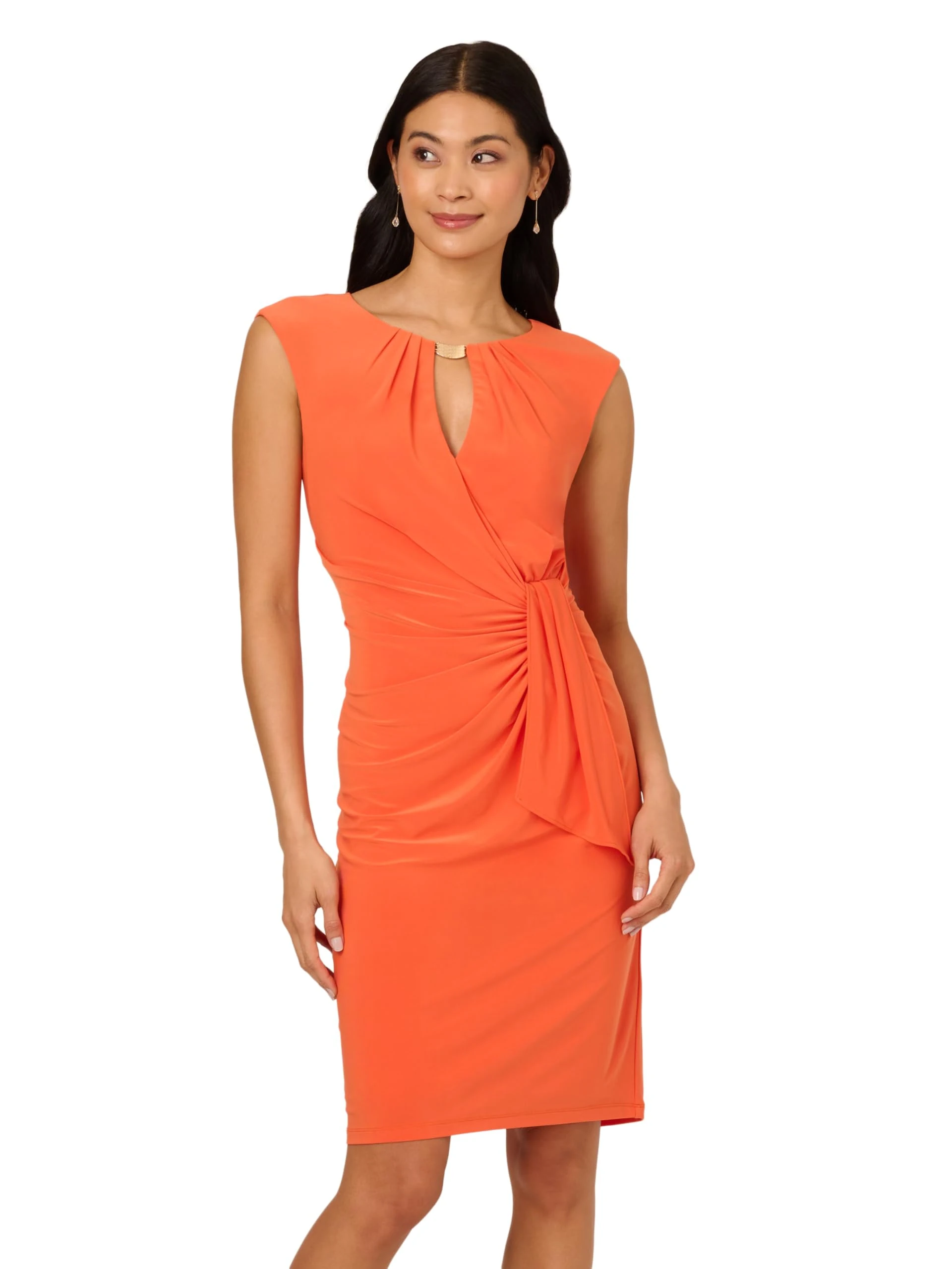 Adrianna Papell Women's Keyhole Jersey Short Dress, Papaya, 16