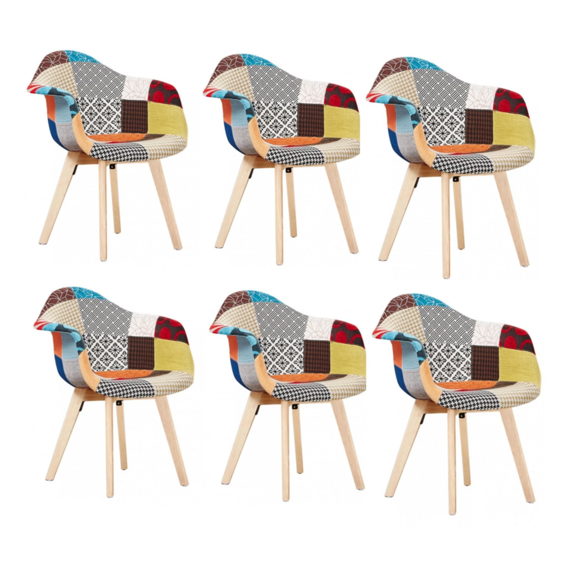 P&N Homewares Patchwork Dining Chair with Armrest - Mid-Century Modern Fabric Chair with Wooden Legs, Foam Cushioning & Ergonomic Shell - Accent Chair for Dining Room, Office, Caffe or Living Space
