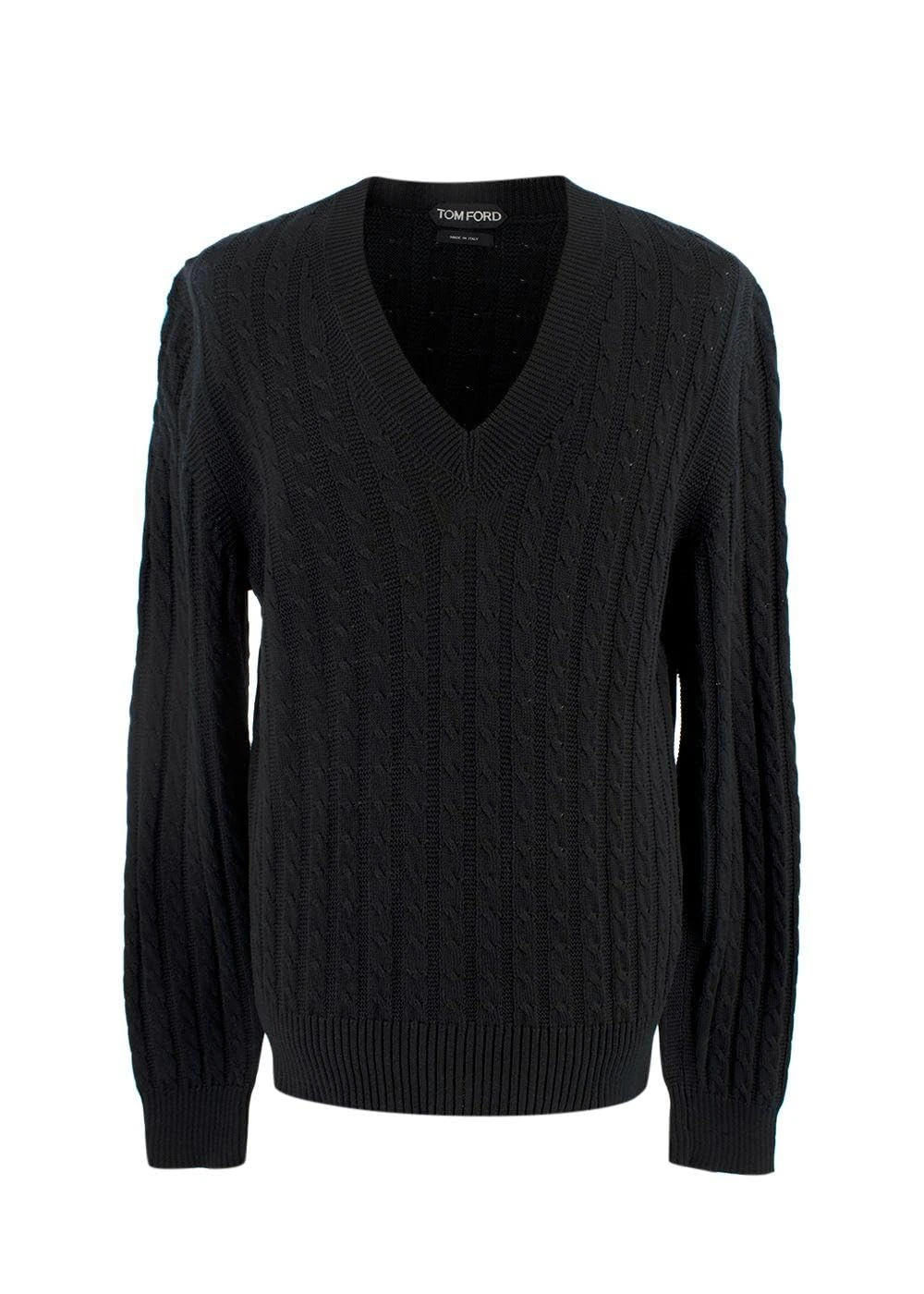 Tom Ford Pre-Loved Men's Black Cable Knit V-Neck Sweater