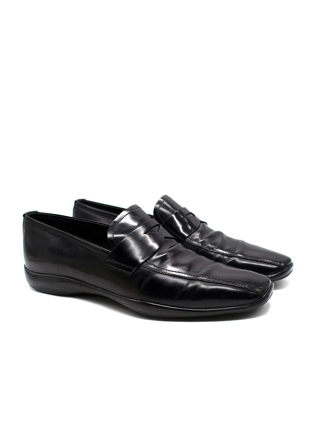 Prada Pre-Loved Men's Sport Black Leather Slip-On Loafers