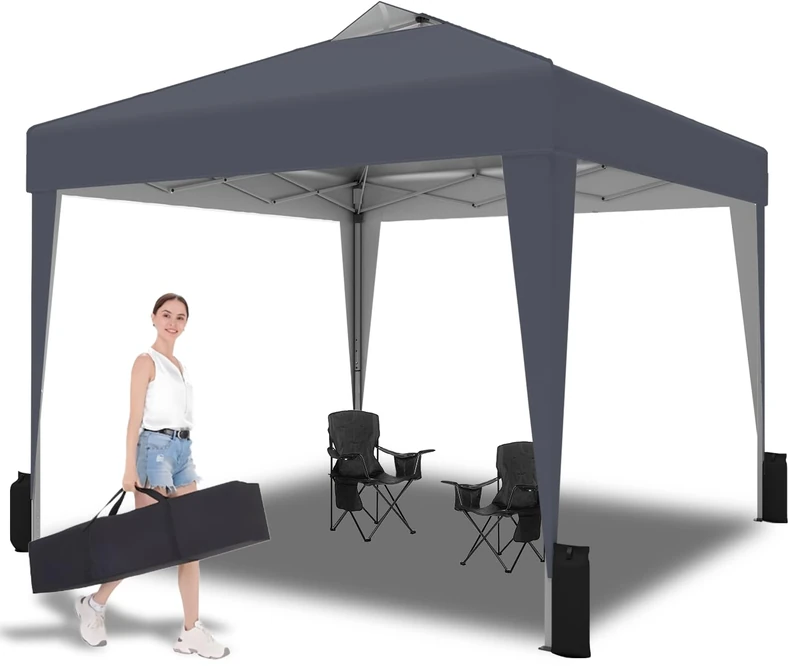 Pop up Gazebo with Sides 3m x 3m, Waterproof and UV Resistant Party Pop Up Gazebo Marquee with Carry Bag and 4 Sandbags, Dark Gray