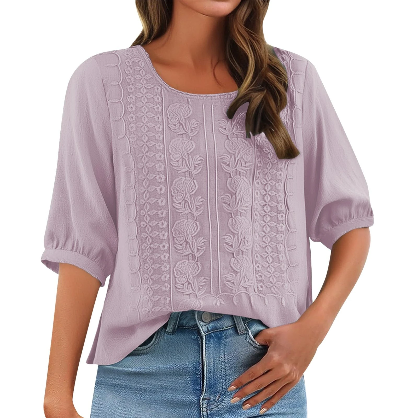 Angxiwan White Linen Shirt Women Linen Shirts for Women UK Casual Loose Fit Short Sleeve Tunic Tops Retro Floral Embroidery Jacquard Blouse Solid Color Holiday Essentials for