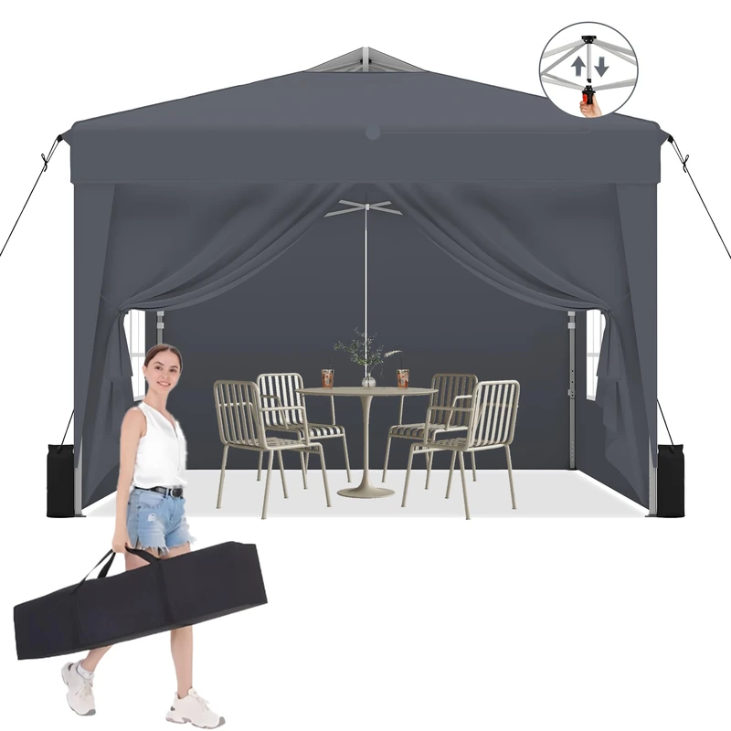 DADAWAY Pop up Gazebo with sides 3m x 3m - Dark Grey