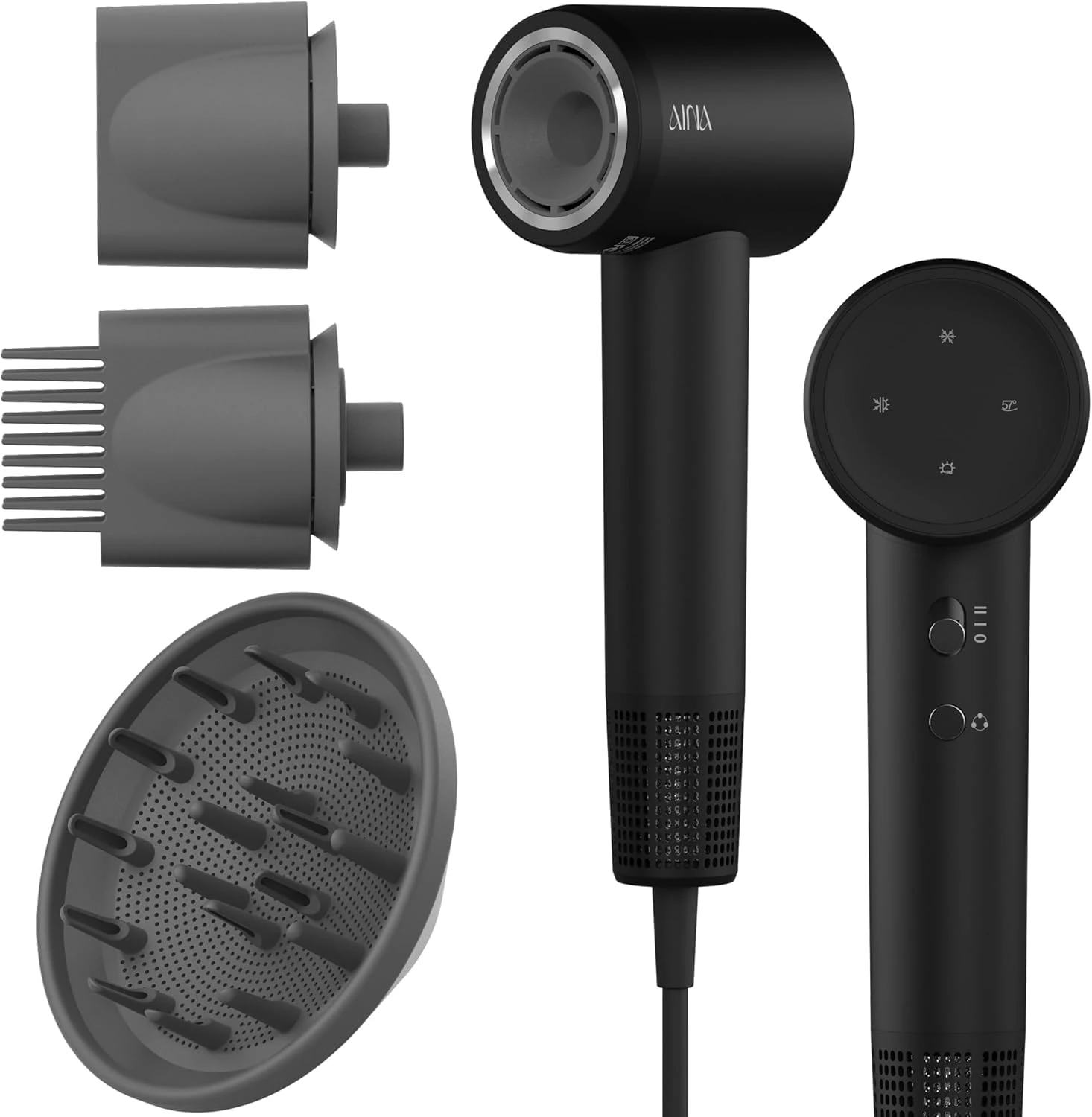 AINA Hair Dryer with Diffuser,Comb,Nozzle for Women Brushless Motor 160,000RPM Ionic Blow Dry high Speed Dryer