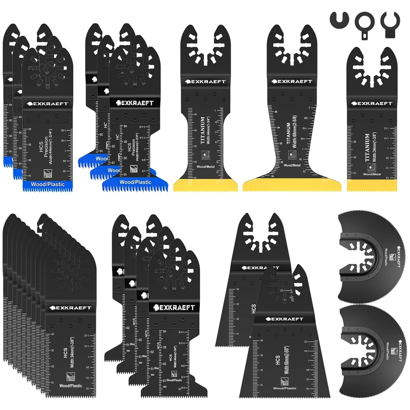 EXKRAEFT 30Pcs Multitool Blade Kits for Metal Wood and Drywall, Japanese Tooth Multi Tool Blades, Titanium Universal Oscillating Saw Accessories Fit Milwaukee Ryobi Rockwell Fein and More