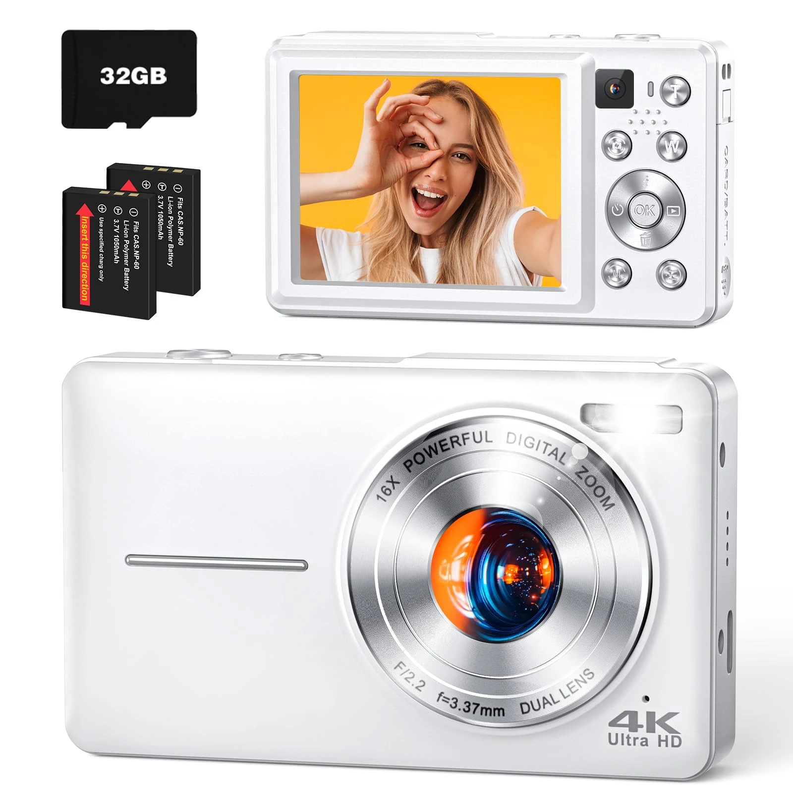 Digital Camera 64MP with 2.4" LCD Display, Anti Shake, 16X Digital Zoom Compact Vlogging Camera for Children, Teenagers