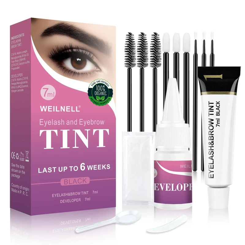 Eyebrow & Eyelash Tint Kit, Professional Instant Lash & Brow Dye Kit, Easy to Use with Natural Results, Salon Home Use DIY Hair Dyeing for Full Brows & Volume Lashes 7ml (Black)