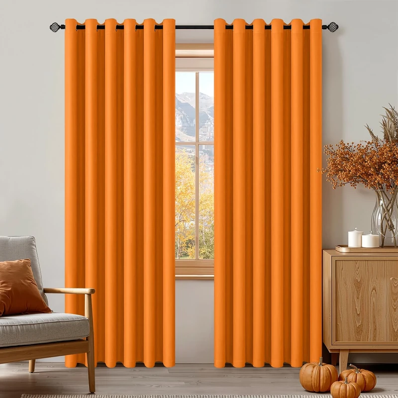 MIULEE Orange Blackout Curtains for Living Room 2 Panel Set, Premium Eyelet Curtains for Bedroom, Thermal Insulated Window Curtain Drapes, Black Out Curtain 90 Drop, Each Panel 90 x 90 Inches