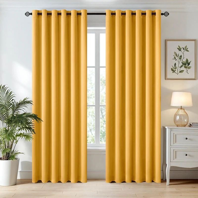 MIULEE Yellow Blackout Curtains for Living Room 2 Panel Set, Premium Eyelet Curtains for Bedroom, Thermal Insulated Window Curtain Drapes, Black Out Curtain 90 Drop, Each Panel 90 x 90 Inches