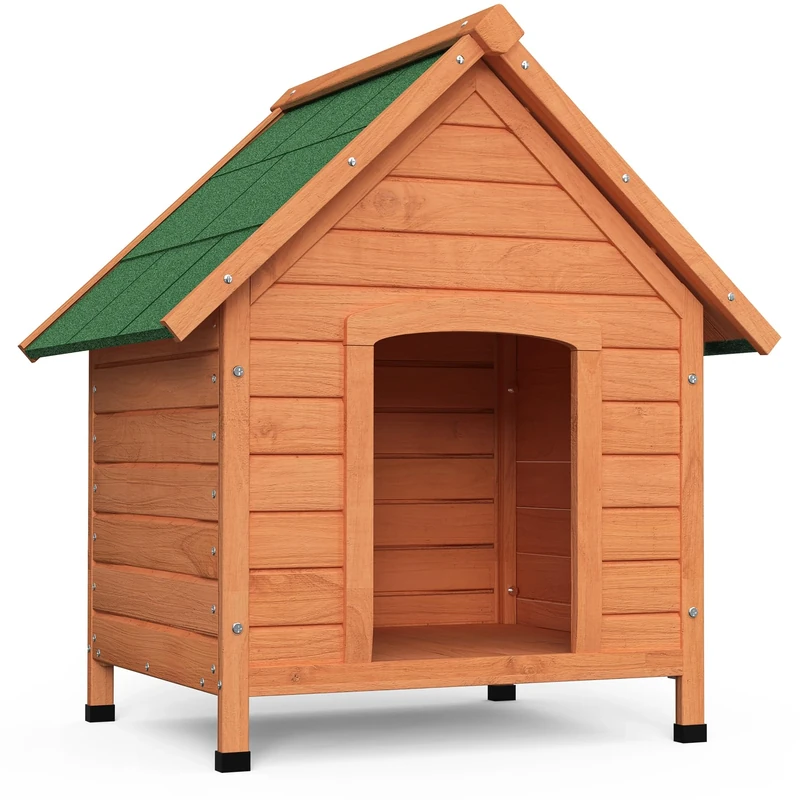 VOUNOT® Dog House Outdoor with Waterproof Roof, Removable Floor and Non-Slip Feet, Durable Pet Shelter, 72x65x83cm, Wood