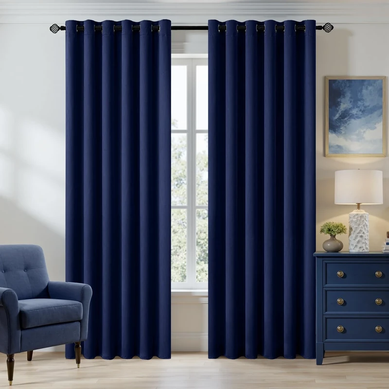 MIULEE Navy Blackout Curtains for Living Room 2 Panel Set, Premium Eyelet Curtains for Bedroom, Thermal Insulated Window Curtain Drapes, Black Out Curtain 90 Drop, Each Panel 90 x 90 Inches