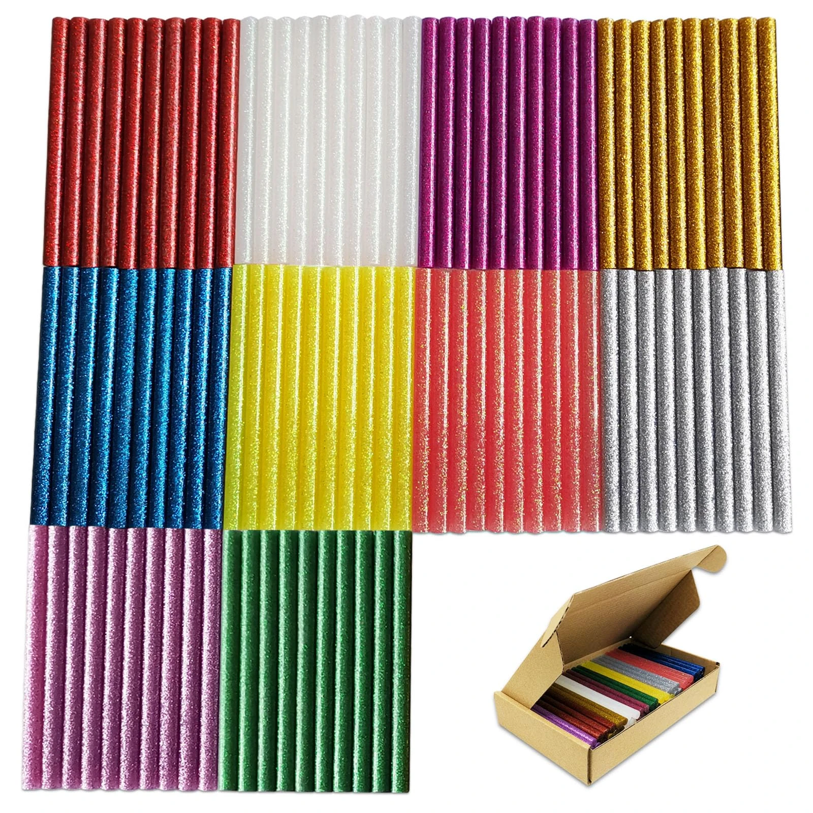Raintwo 100PCS Hot Glue Sticks 100 x 7mm Multicoloured Glue for Hot Glue Gun