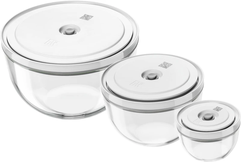 ZWILLING Fresh & Save Bowls Vacuum Bowl Set of 6, S-12, M-18, L-24 cm, Glass