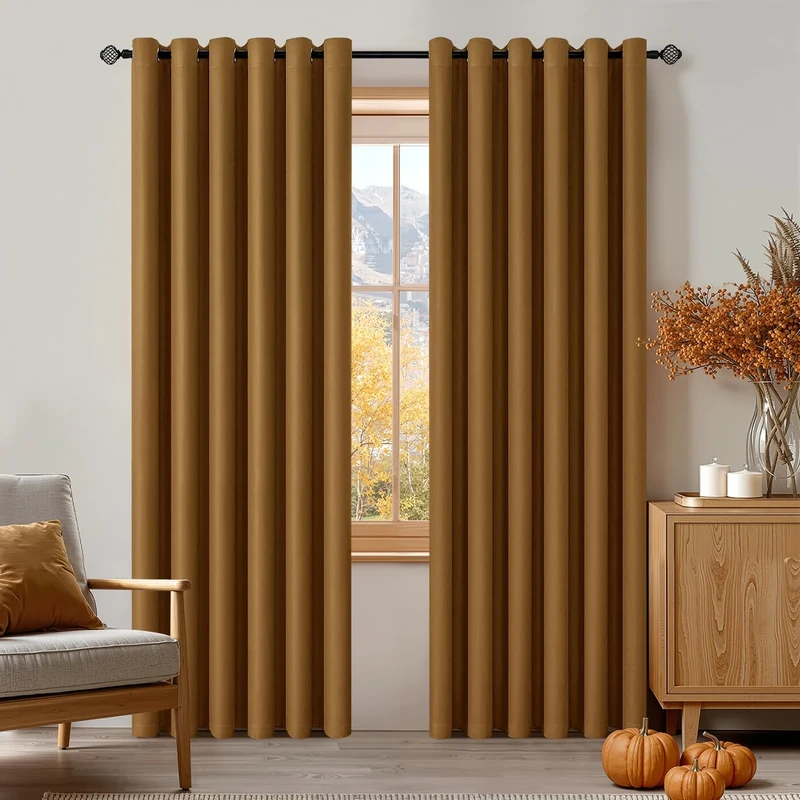 MIULEE Brown Blackout Curtains for Living Room 2 Panel Set, Premium Eyelet Curtains for Bedroom, Thermal Insulated Window Curtain Drapes, Black Out Curtain 90 Drop, Each Panel 90 x 90 Inches