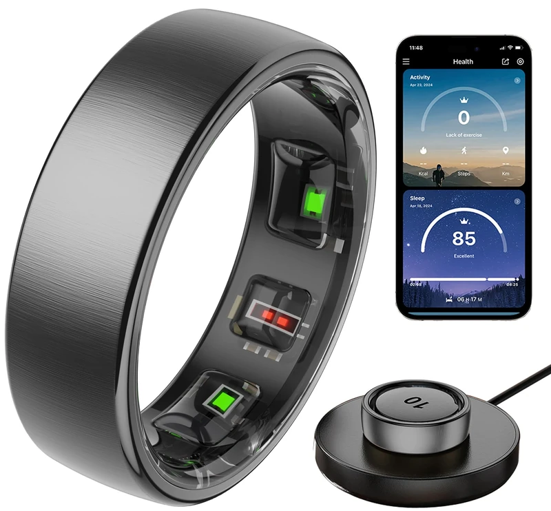 findtime Smart Ring Heart Rate Monitor Sleep Tracker Blood Oxygen Monitor Fitness Tracker Step Counter Calories Gesture Control Waterproof Health Smart Rings for Men Women Wireless Charging