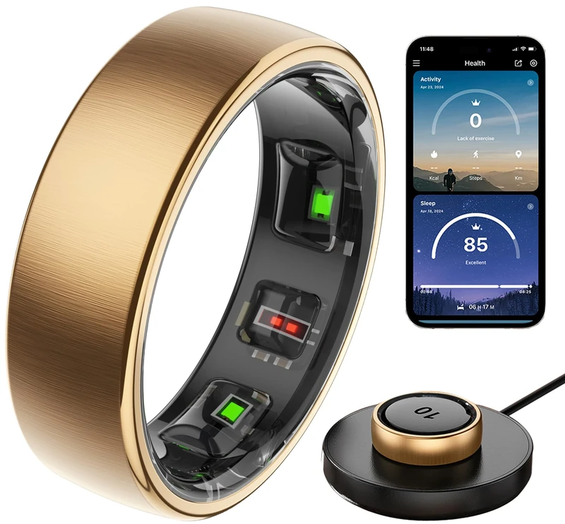 findtime Smart Ring Heart Rate Monitor Sleep Tracker Blood Oxygen Monitor Fitness Tracker Step Counter Calories Gesture Control Waterproof Health Smart Rings for Men Women Wireless Charging