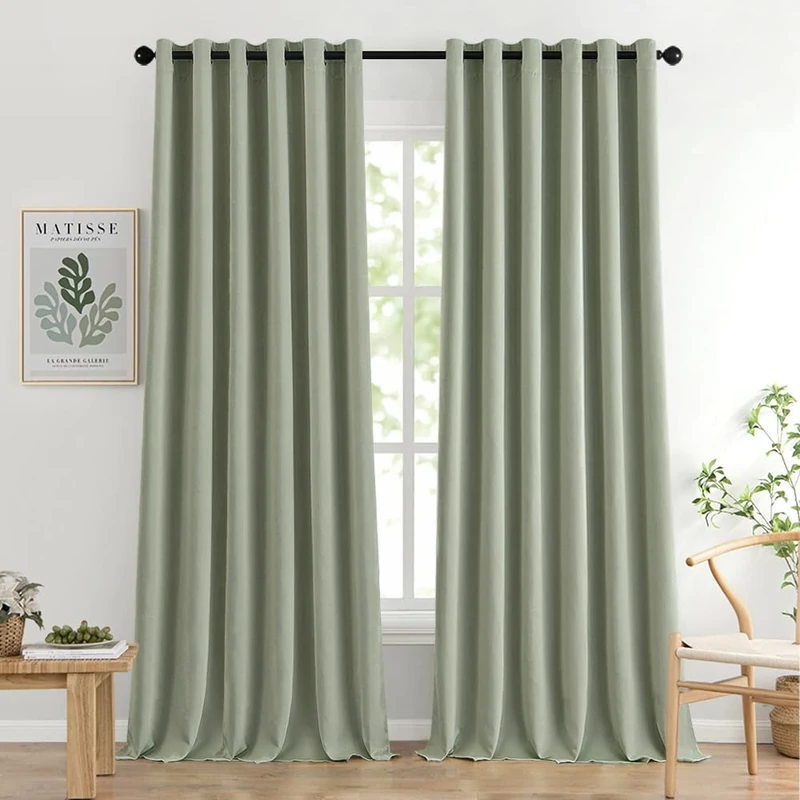 MIULEE Sage Green Blackout Curtains for Living Room 2 Panel Set, Premium Eyelet Curtains for Bedroom, Thermal Insulated Window Curtain Drapes, Black Out Curtain 90 Drop, Each Panel 90 x 90 Inches