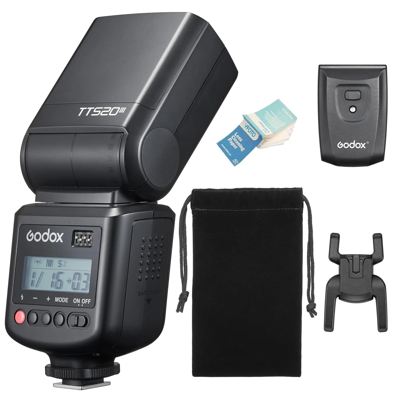Godox TT520III Camera Flash Speedlite with RT Transmitter, 433MHz Wireless Triggering, 1.8s Recycle Time, GN33 On-Camera Speedlight for Canon Sony Nikon Fujifilm Olympus Camera