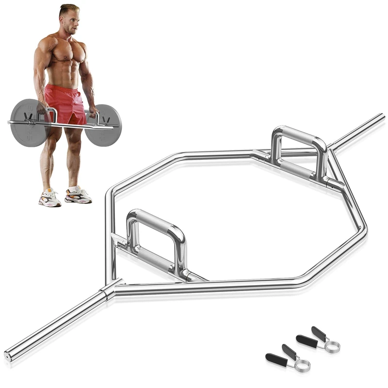 FANTASK 3-Piece Trap Bar, Hex Bar 25 mm Holds up to 226 kg Load Capacity with 2 Spring Clasps, Hexagon Dumbbell Bar for Squats, Deadlifts, Shoulder Lifts
