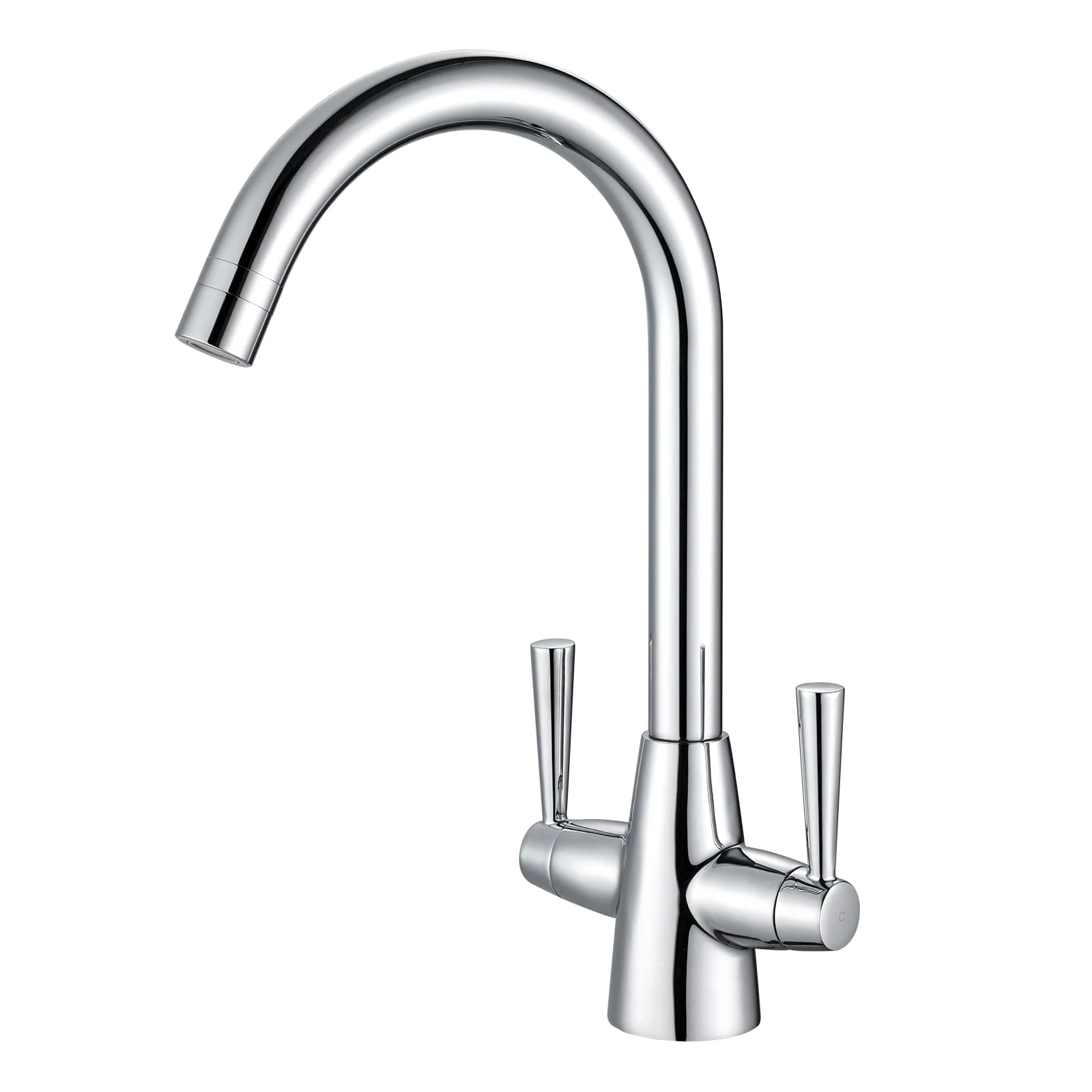 Peppermint Kitchen Tap with Built-in Aerator Dual Function Monoblock Chrome Kitchen Sink Mixer Taps 1 Hole Dual Lever Stainless Steel Mixer Taps for Kitchens 360° Swivel Compact Faucets