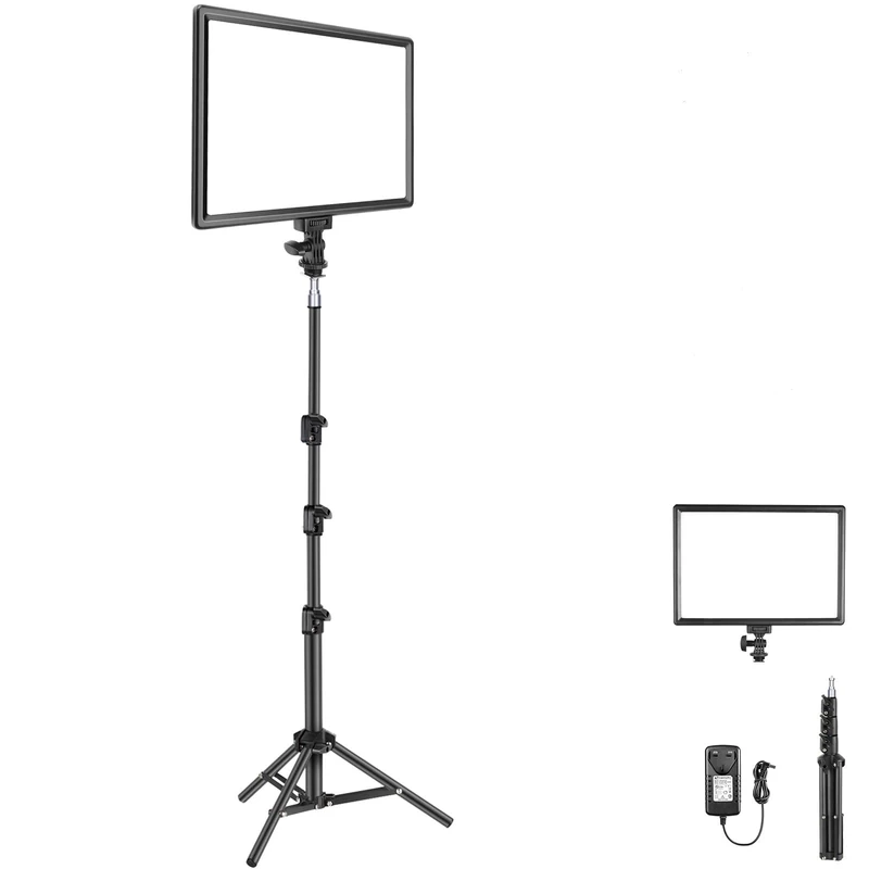 NEEWER 13" LED Video Light Panel, Studio Lighting Kit with Tripod Stand, Dimmable Bi Color Photo Key Light for Streaming Photography Podcast Recording, 3200-5600K CRI97+ 2400Lux/0.5m 8000mAh, NL-192AI